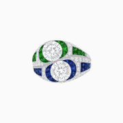 Art Deco Style Two-Ring Set with Round Center Stones and French-Cut Gemstone Accents - Shahin Jewelry
